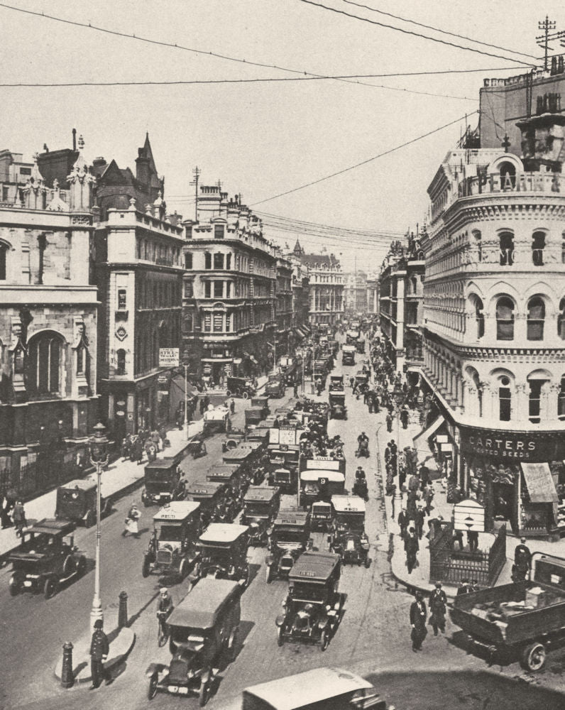 LONDON. Queen Victoria Street at its intersection with Cannon Street 1926